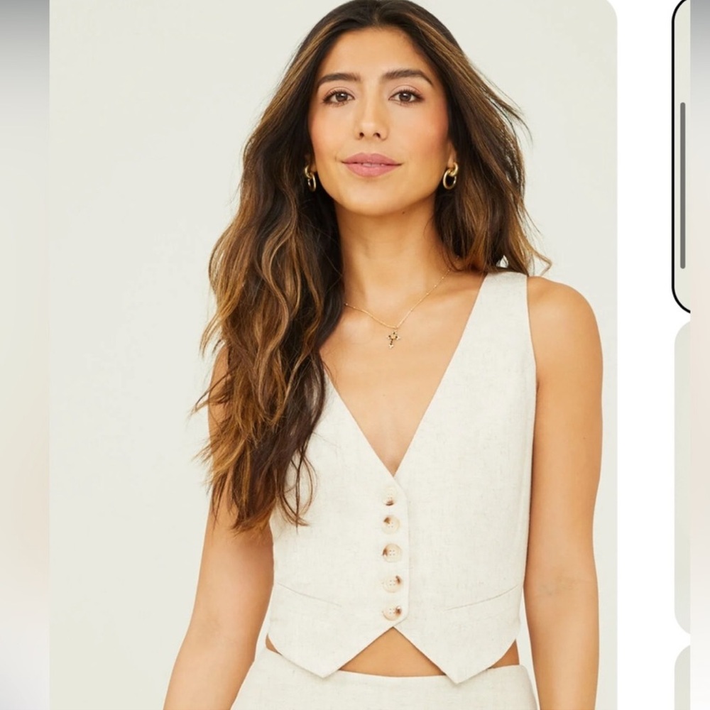 Altar’d State Valerie Cream Beige Oatmeal Linen Vest 
New